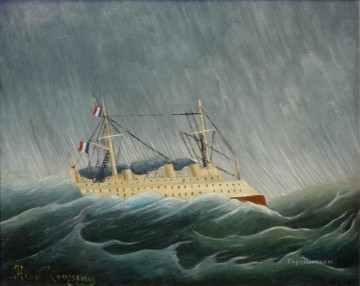 Boat Painting - the storm tossed vessel Henri Rousseau